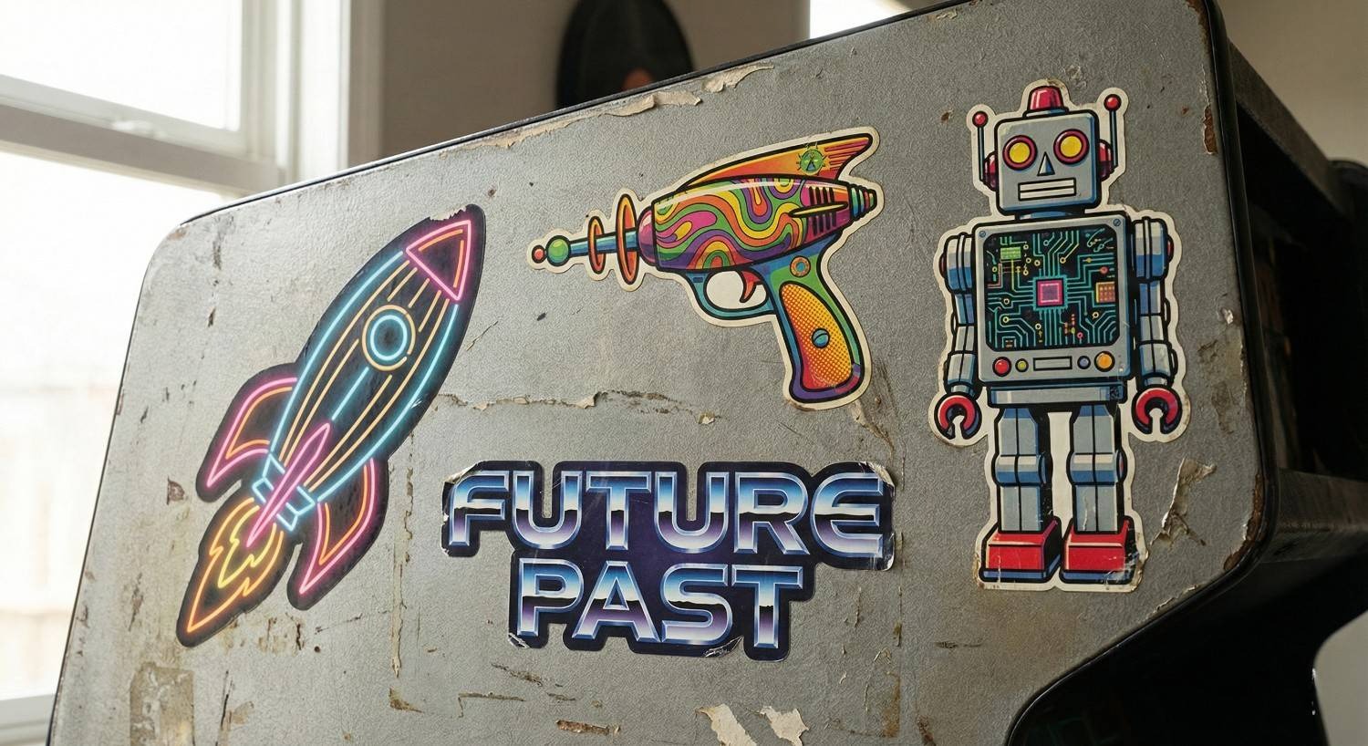 Retro futurism custom vinyl decals mixing design eras