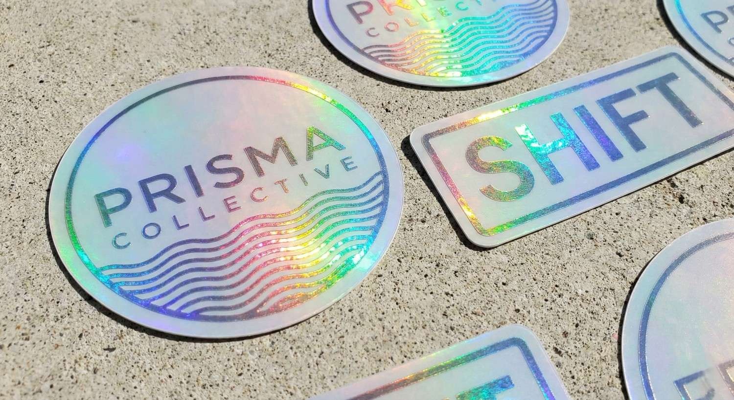 Subtle holographic custom vinyl stickers with selective shimmer