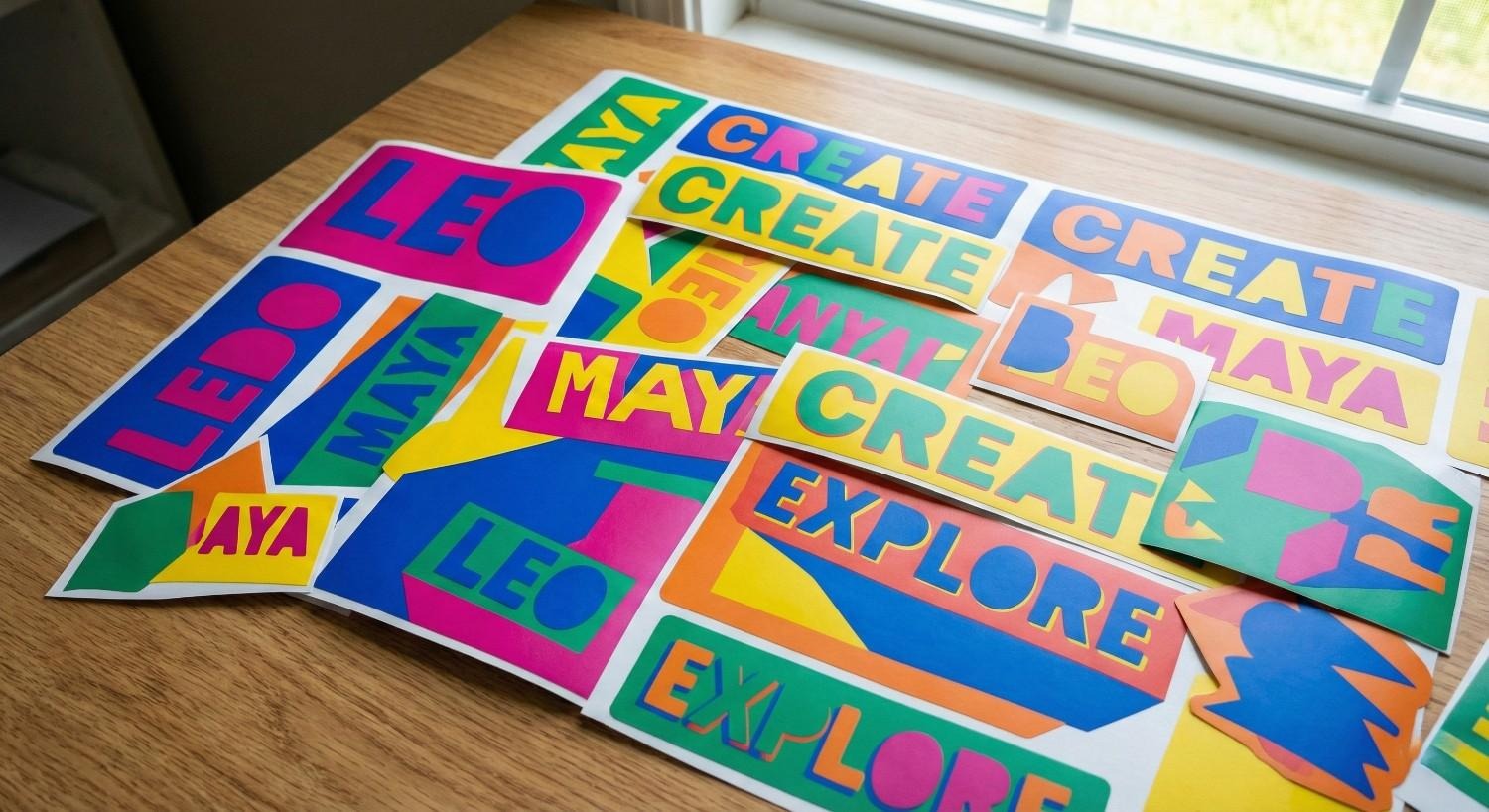 Vibrant color blocked personalized vinyl stickers