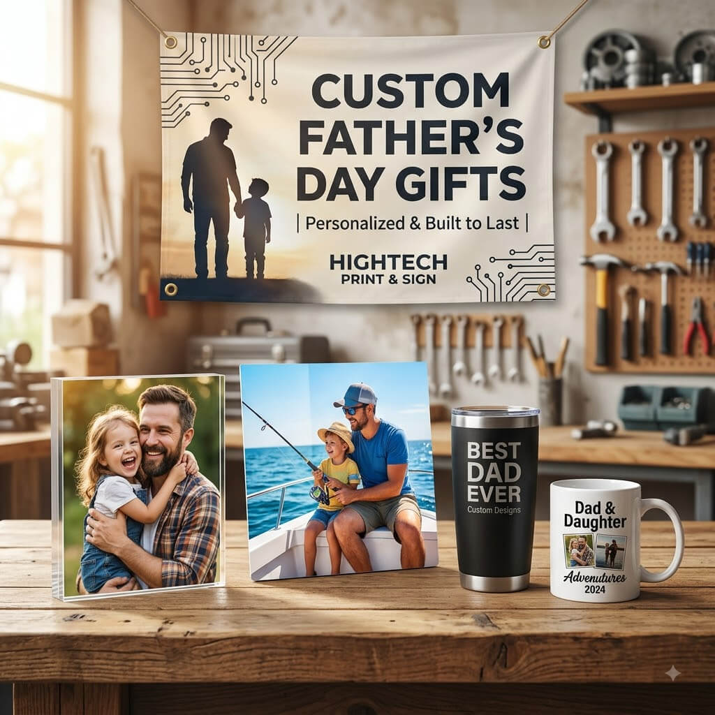 Custom Father’s Day Gifts: From Desk Acrylics to Personalized Garage Banners
